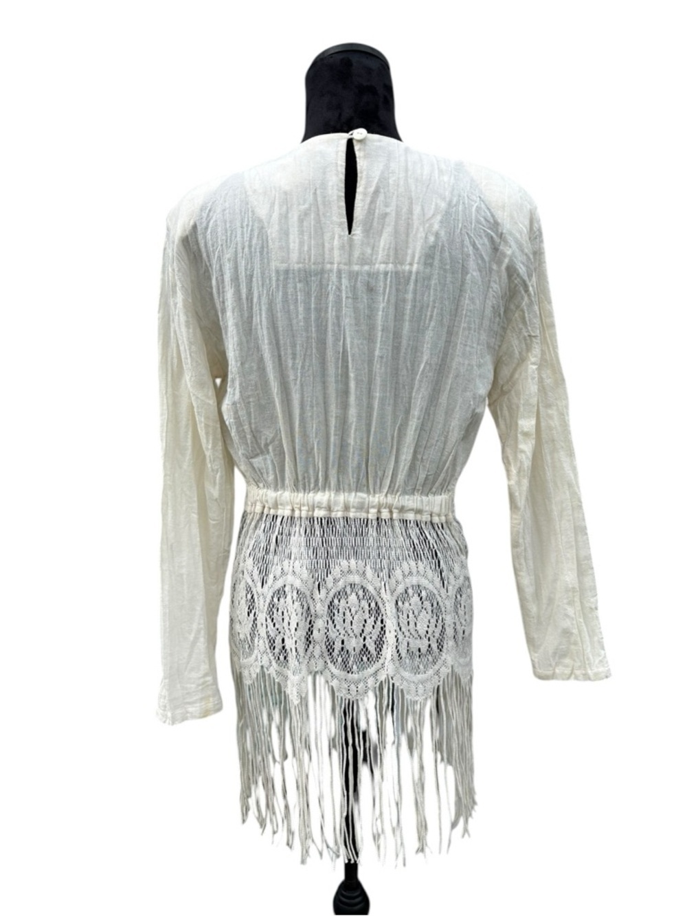 Vintage Choon California Festival Boho Lace Fringe Ivory Tunic Size 8 - Picture 6 of 8